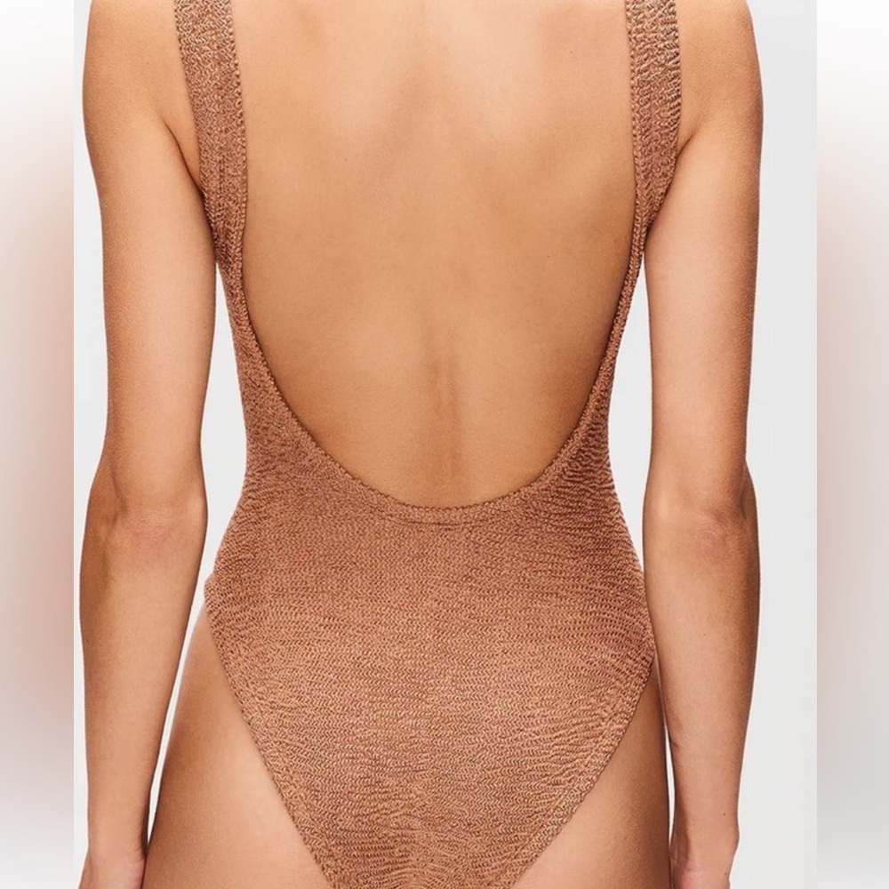 Last One 🤎Hunza G🤎 Metallic Cocoa Squareneck Bathing Suit NWT - Picture 6 of 10